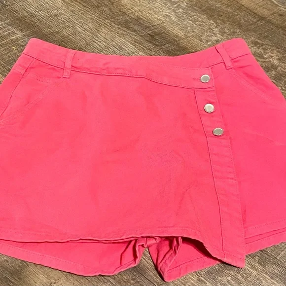 Zara Hot Pink Denim Skort Skirt Pockets Button Casual 90s Grunge Chic - Picture 7 of 7
